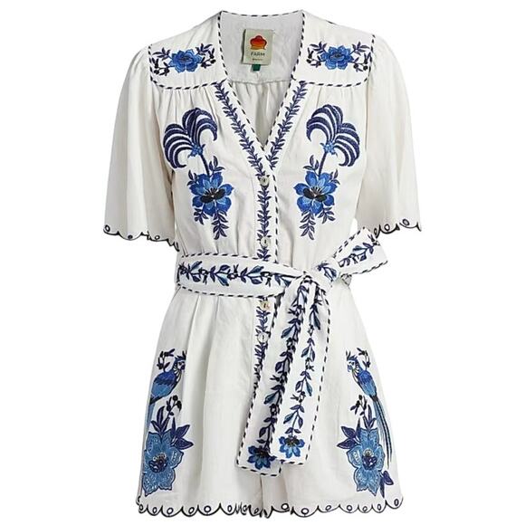 FARM Rio Pants - Farm Rio Embroidered Linen Romper Size XS